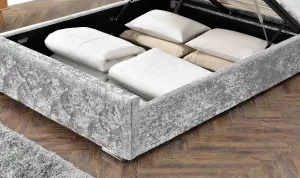 Arya Fabric Ottoman Super King Bed with Storage, Silver Velvet