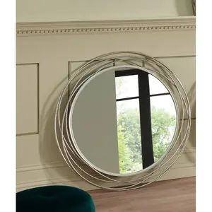 Javin Round Metal Swirl Framed Wall Mounted Accent Mirror Silver