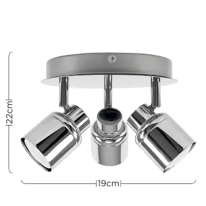 ValueLights Benton Modern Polished Chrome IP44 Rated 3 Way Round Plate Bathroom Ceiling Spotlight