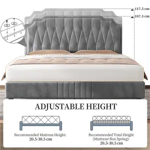 Yaheetech Light Grey 5ft King Upholstered Bed Frame with Button-Tufted Adjustable Headboard and Wooden Slat Support