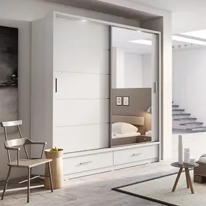 Fendi Wardrobe - 05 Sliding Door Wardrobe with Mirror & LED Lighting  Modern Storage Solution