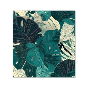 Tropical Green Leaves Premium Glass Kitchen Splashback W900mm x H650mm