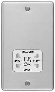 GoodHome Double Raised rounded Screwed Shaver socket Matt Steel effect