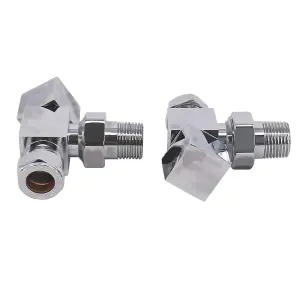 Right Radiators Angled Square Head Chrome Towel Rail Radiator Valves Pair