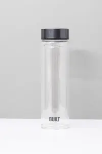 BUILT Tiempo 450ml Insulated Water Bottle, Borosilicate Glass / Stainless Steel - Charcoal