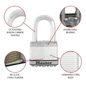 Master Lock Excell Heavy duty Laminated Steel Open shackle Padlock (W)50mm, Pack of 3