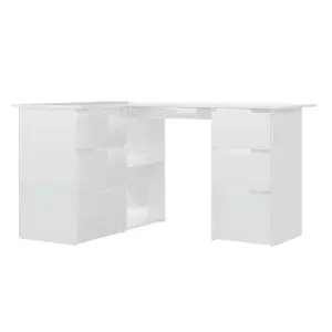 Berkfield Corner Desk High Gloss White 145x100x76 cm Engineered Wood