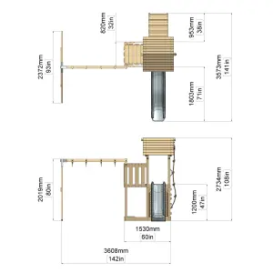 PolarPlay Balcony Tower Kids Wooden Climbing Frame with Swing and Slide - Swing Hagen Rose