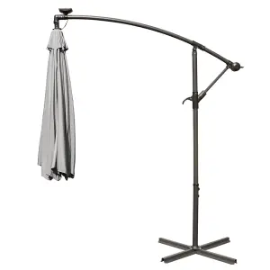 SunDaze 3M Grey Garden Cantilever Banana Parasol with Solar LED Lights Outdoor Patio Umbrella