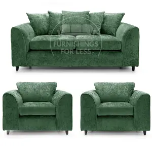 Monaco Chenille Fabric 3 Piece Sofa Set - 3 1 1 Green