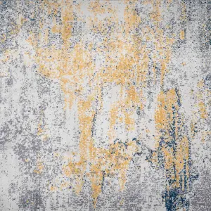 Silver Grey Ochre Distressed Abstract Area Rug 80x150cm