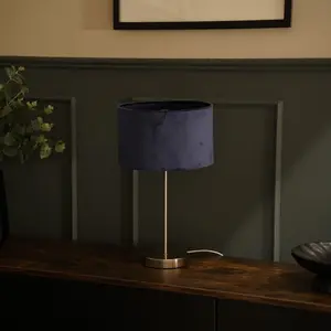 Dadiva Brushed Chrome Stem Table Lamp with Grey Velvet Reni Shade Silver / Navy / No