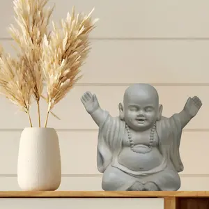 IDEALIST™ Buddha Statue 12.4 Inch Tall, Sage Reinforced Stone Laughing Baby Monk Figurine for Home and Garden L35.5 W25.5 H31.5 cm