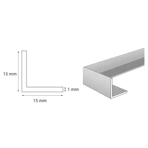 nielsen Aluminium L-Shaped Angle Profile Natural Mill Finish 2000x15x15 mm, Thickness: 1mm, Length: 2m