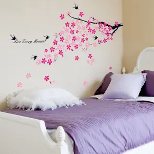 Swallows Pink Flowers Wall Stickers art Mural Children Decor Paper (Reusable) Stock Clearance