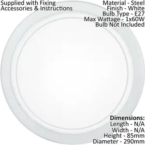 2 PACK Wall Flush Ceiling Light White Shade White Clear Glass Painted E27 1x60W