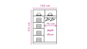 Effect 2 Sliding Mirrored Door Wardrobe in Columbian Walnut - W1500mm H2160mm D590mm, Compact and Contemporary