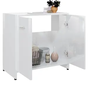 Berkfield Bathroom Cabinet High Gloss White 60x33x61 cm Engineered Wood