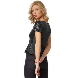 Short Sleeve Sequin Top - black XXL