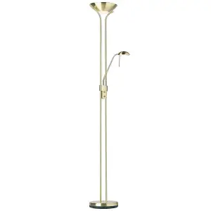 Mother & Child Floor Lamp Satin Brass 1.8m Twin Light Dimmer Flexible Reading