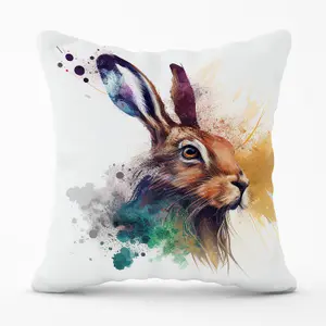 Hare Close Up Splashart Outdoor Cushion 45cm x 45cm