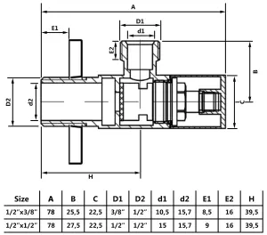 Invena 1/2" x 3/8" Inch BSP Angled Ceramic Head Valve Chromed Square Shaped Tap Connector