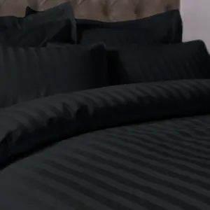 300 Thread Count Cotton Satin Stripe Duvet Cover Set Black / Super King  - 2  Standard Pillowcases