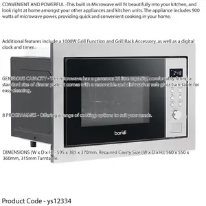 900W Stainless Steel Integrated Microwave and Grill 25L - Perfect for Your Kitchen