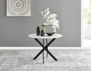 Furniturebox UK Novara White Gloss Black Leg Round Dining Table & 4 Black Velvet Milan Black Leg Chairs