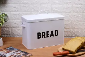 simpa Classic Vintage Inspired Large White Metal Bread Bin.