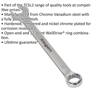 Durable 20mm Hardened Steel Combination Spanner - Polished Chrome Vanadium Wrench