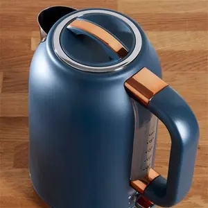 Dunelm Matt Navy Copper Kettle And Toaster Set, Blue/Brown, Stainless Steel