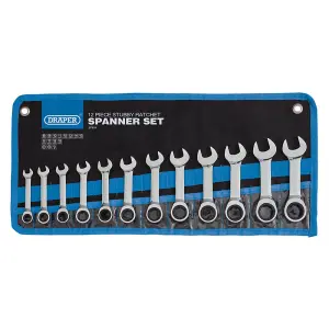 Draper Tools HI-TORQ Metric Stubby Ratchet Combination Spanner Set (12 Piece)