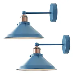 First Choice Lighting Set of 2 Maxwell Mirage Blue Brushed Copper Wall Lights