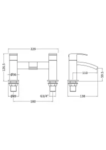 Luxury Square Deck Mounted Bath Filler Tap  Chrome