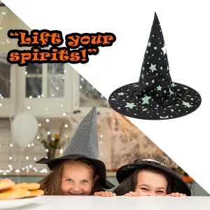 Halloween Witch Hat Glow in the Dark Hallows Party, Trick or Treat 44.4cm Black