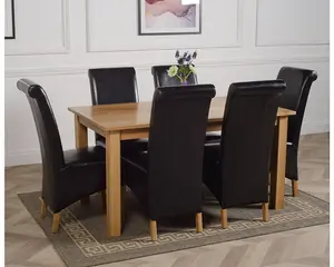 Oslo 150 x 90 cm Medium Oak Dining Table and 6 Chairs Dining Set with Montana Black Leather Chairs