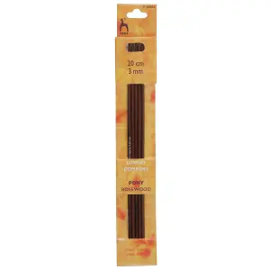 RWOOD KP DE 20CMX3.00 - Knitting Pins: Double-Ended: Set of 5: Rosewood: 20cm x 3mm - Pony