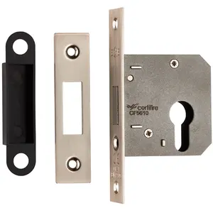 76mm Residential EURO Profile Deadlock - Satin Nickel Fire Door Rated Lock