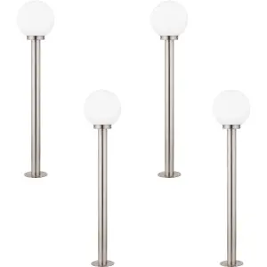 4 PACK IP44 Outdoor Bollard Light Stainless Steel & Orb 60W E27 1000mm Lamp Post