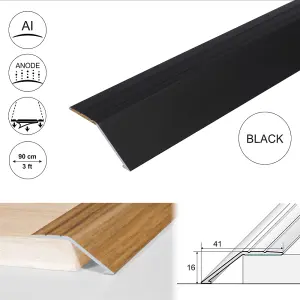 A47 41mm Anodised Aluminium Self Adhesive Door Threshold Ramp Profile - Black, 0.9m