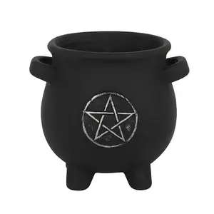 Something Different Terracotta Pentagram Plant Pot Black/Silver (11cm x 12cm x 13cm)