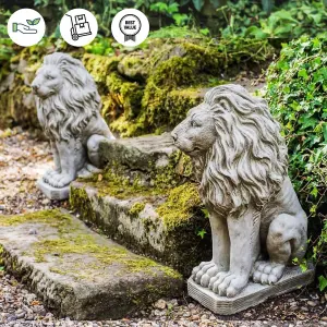 Pair of Sitting Lions stone garden statue