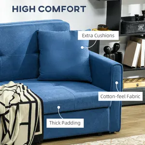 HOMCOM 2 Seater Sofa Bed Convertible Bed Settee w/ 2 Cushions Storage Blue