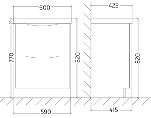 Keenware KVU-060 Dalston Square 600mm 2 Draw Vanity Unit: Sapphire Blue