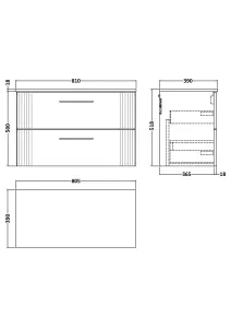 Retro 2 Drawer Wall Hung Vanity Unit with Colour Coordinating Worktop - 800mm - Satin Soft Black - Balterley