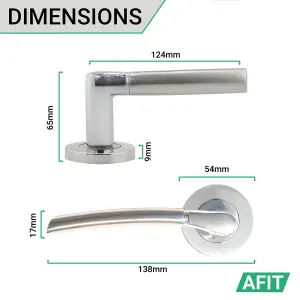 AFIT Internal Door Handle Polished Chrome Satin Nickel Duo Finish - 1 Pair Lever on Rose Round Boston Range