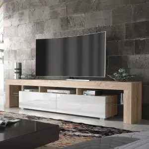 Nova TV Unit 200cm Oak and White High Gloss Doors with LED Lighting - Creative Furniture