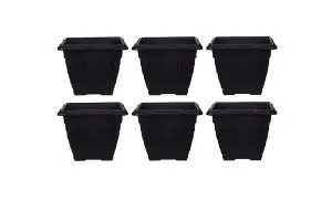 6 x 30cm Square Venetian Pot Decorative Plastic Garden Flower Planter Black