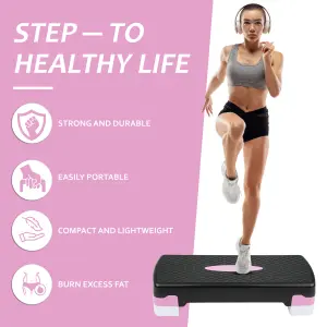 Aerobic Stepper Yoga Step Board Gym Fitness Exercise Cardio Adjustable Blocks Pink